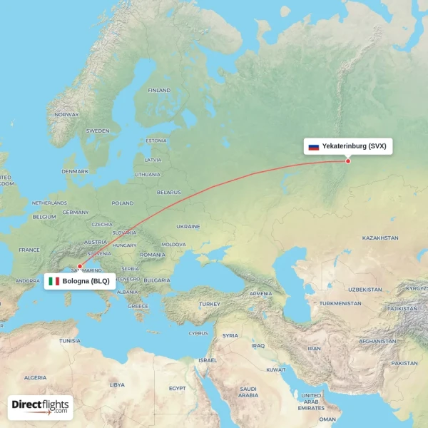 Yekaterinburg - Bologna direct flight map