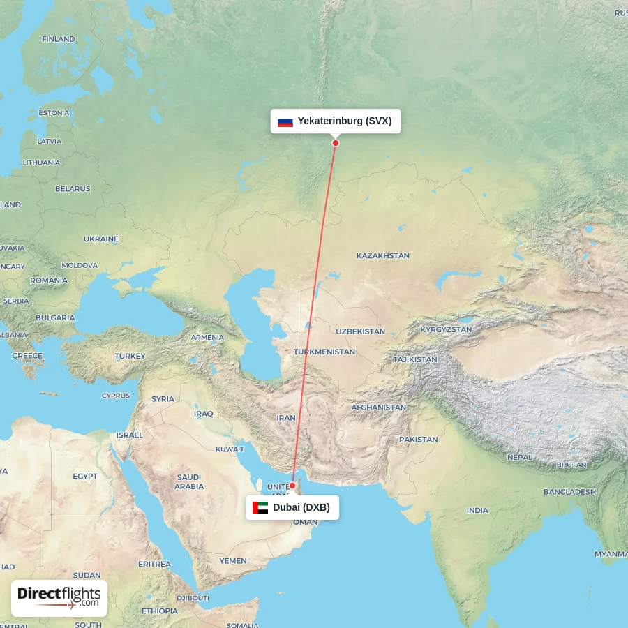 SVX - DXB route map