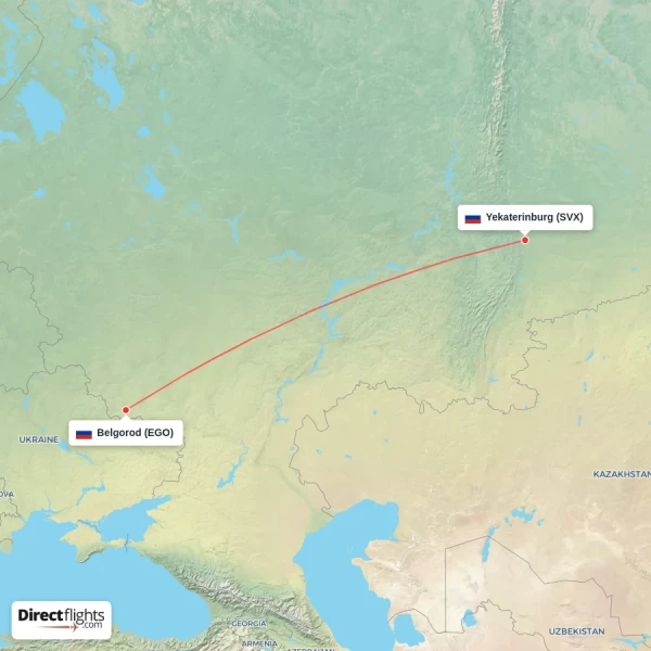Yekaterinburg - Belgorod direct flight map
