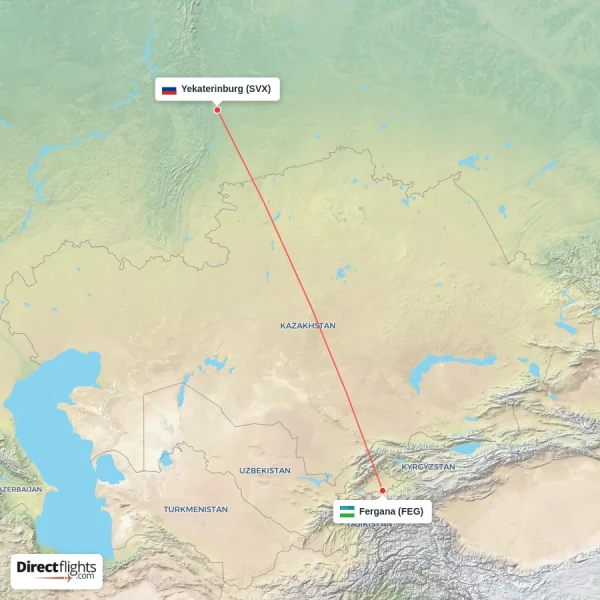 Yekaterinburg - Fergana direct flight map