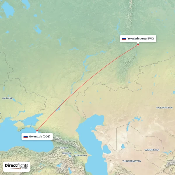 Yekaterinburg - Gelendzik direct flight map