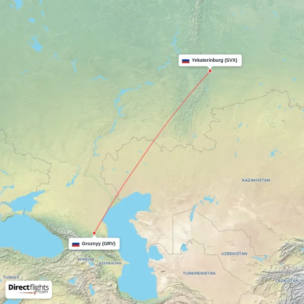 Yekaterinburg - Groznyy direct flight map