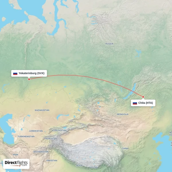Yekaterinburg - Chita direct flight map