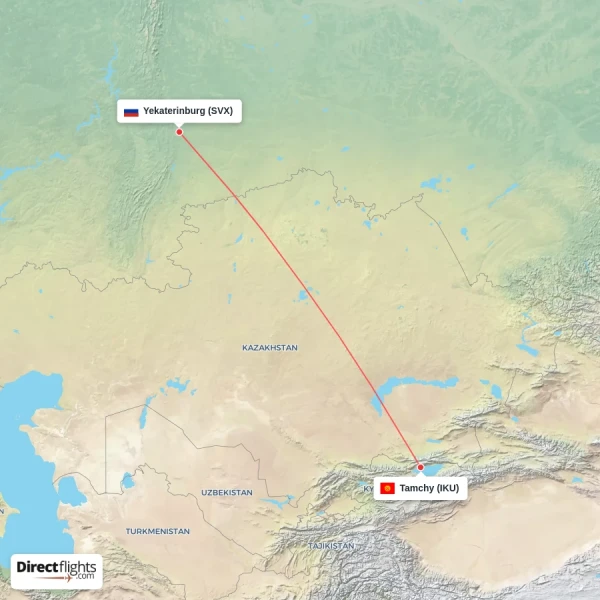 Yekaterinburg - Tamchy direct flight map