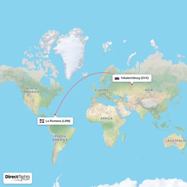 Yekaterinburg - La Romana direct flight map