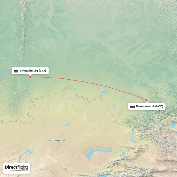 Yekaterinburg - Novokuznetsk direct flight map