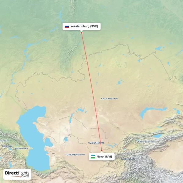 Yekaterinburg - Navoi direct flight map