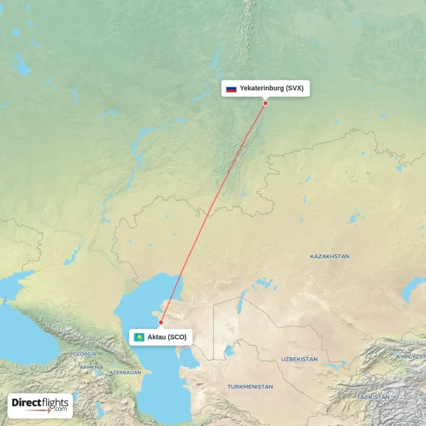 Yekaterinburg - Aktau direct flight map