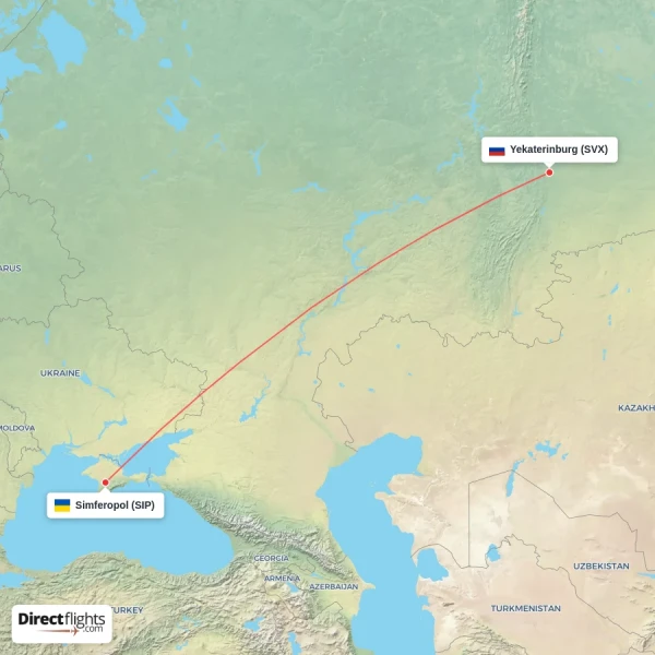 Yekaterinburg - Simferopol direct flight map
