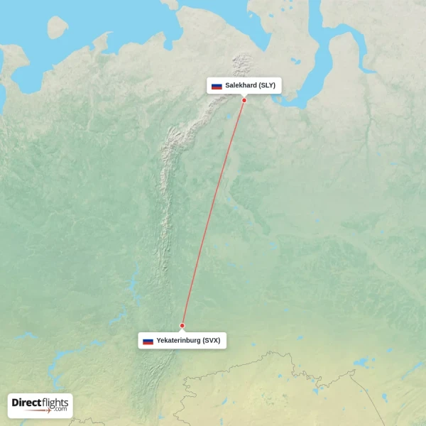 Yekaterinburg - Salekhard direct flight map