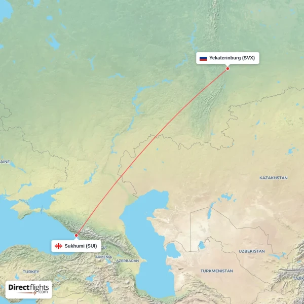 Yekaterinburg - Sukhumi direct flight map