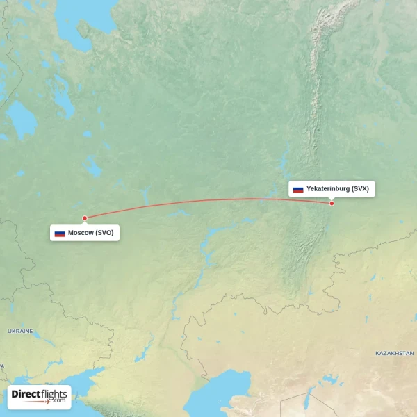 Yekaterinburg - Moscow direct flight map