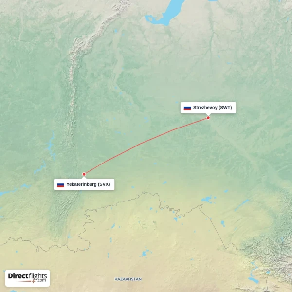 Yekaterinburg - Strezhevoy direct flight map