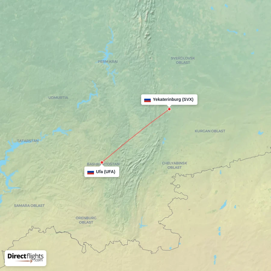 SVX - UFA route map