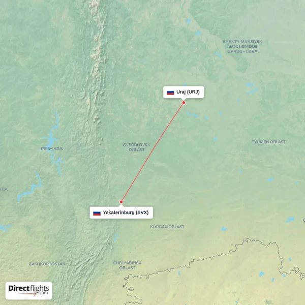 Yekaterinburg - Uraj direct flight map