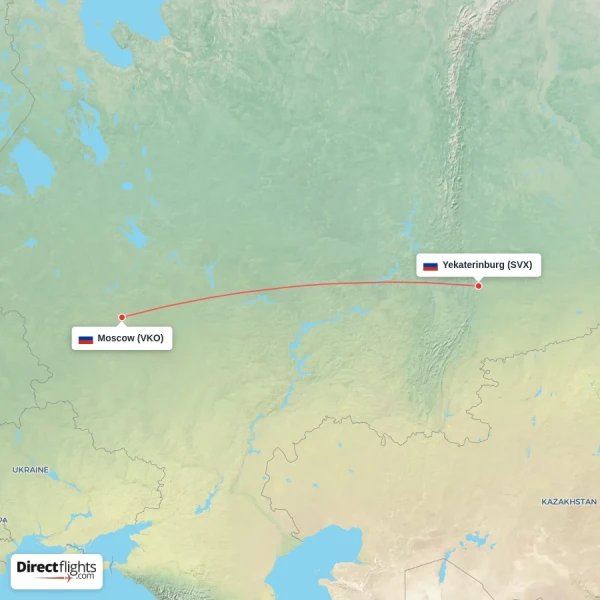Yekaterinburg - Moscow direct flight map