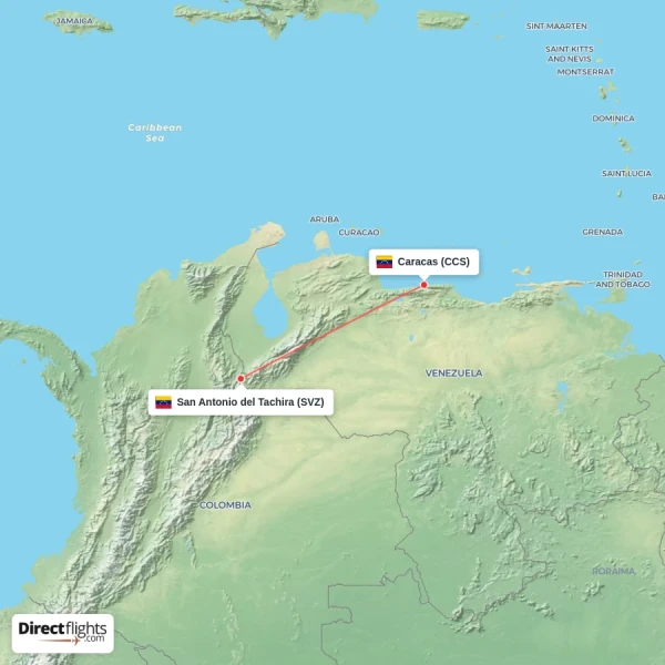 San Antonio del Tachira - Caracas direct flight map