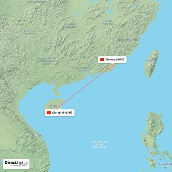 Jieyang - Qionghai direct flight map