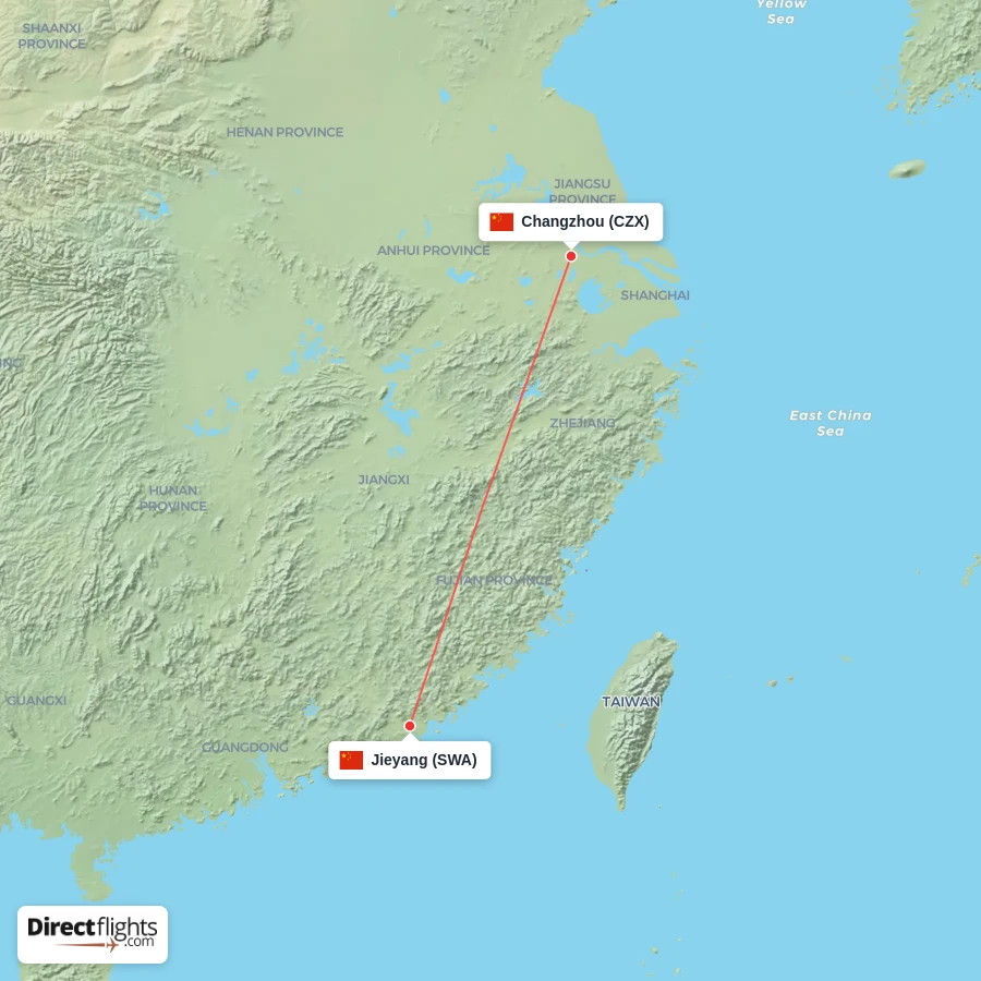 SWA - CZX route map