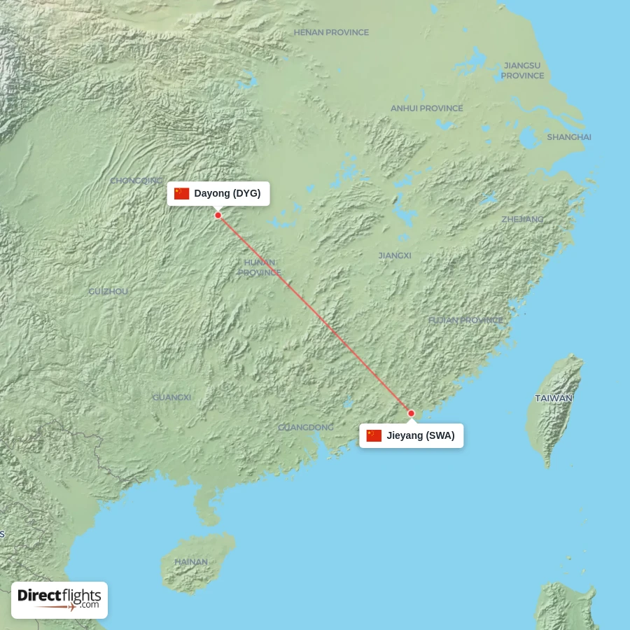 SWA - DYG route map