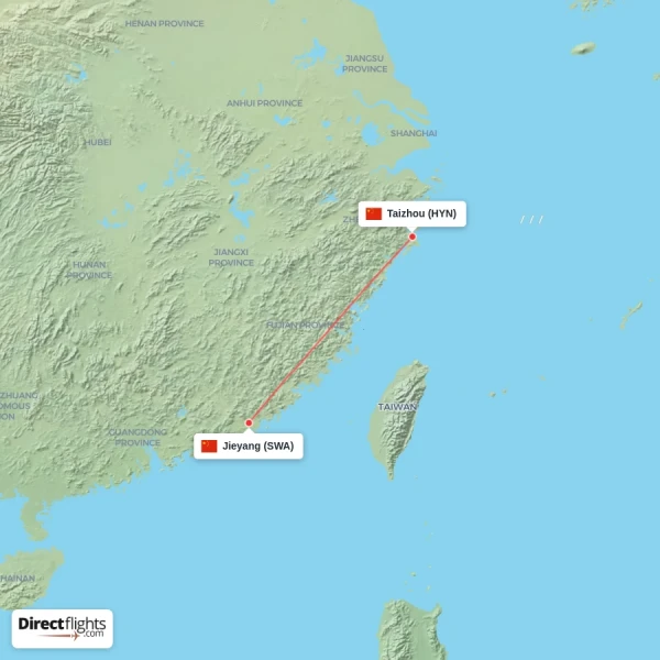 Jieyang - Taizhou direct flight map