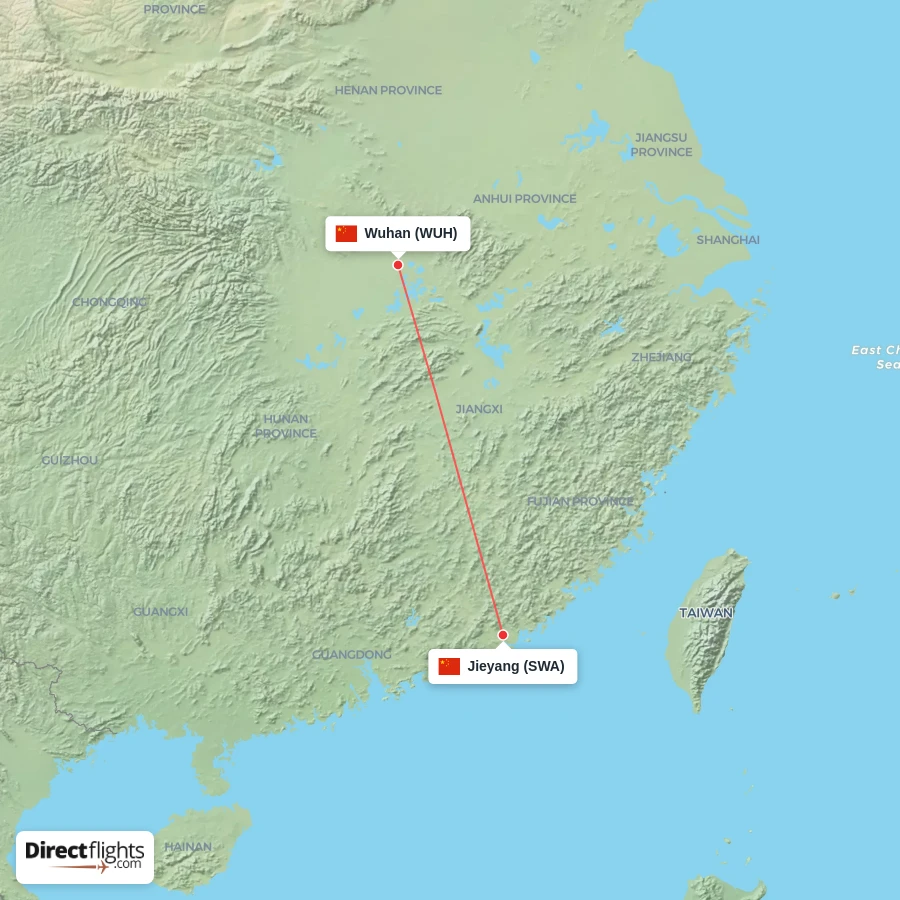 SWA - WUH route map
