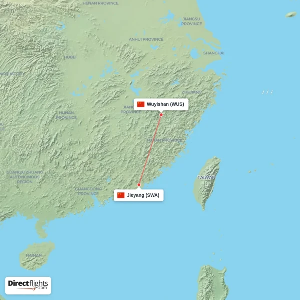 Jieyang - Wuyishan direct flight map
