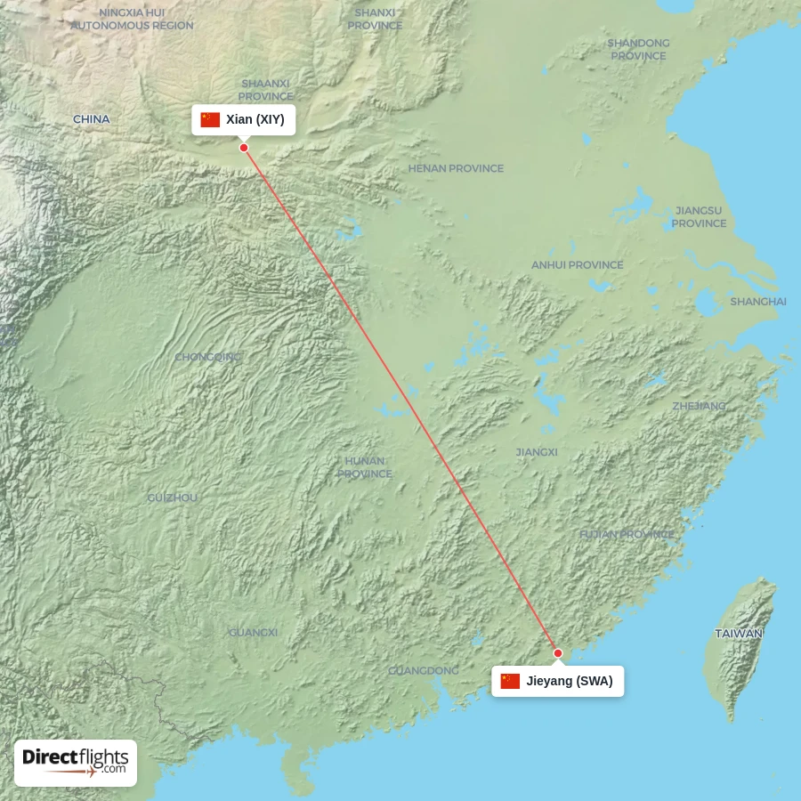 SWA - XIY route map