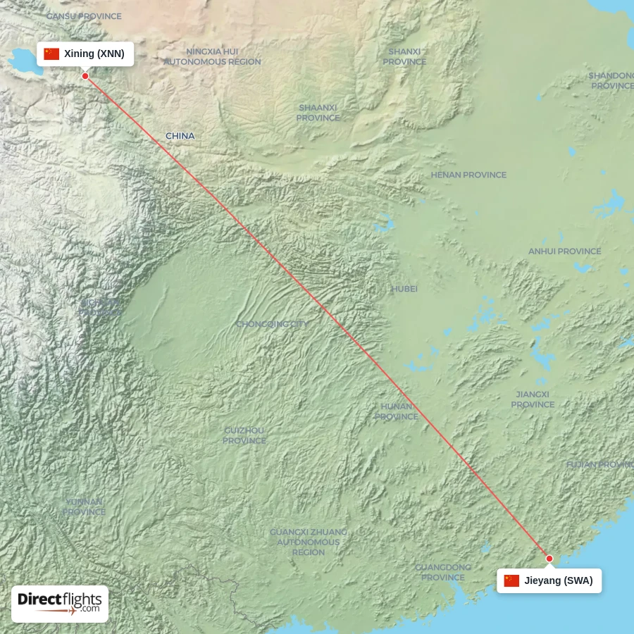 SWA - XNN route map