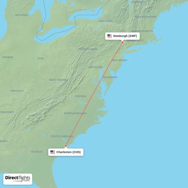 Newburgh - Charleston direct flight map