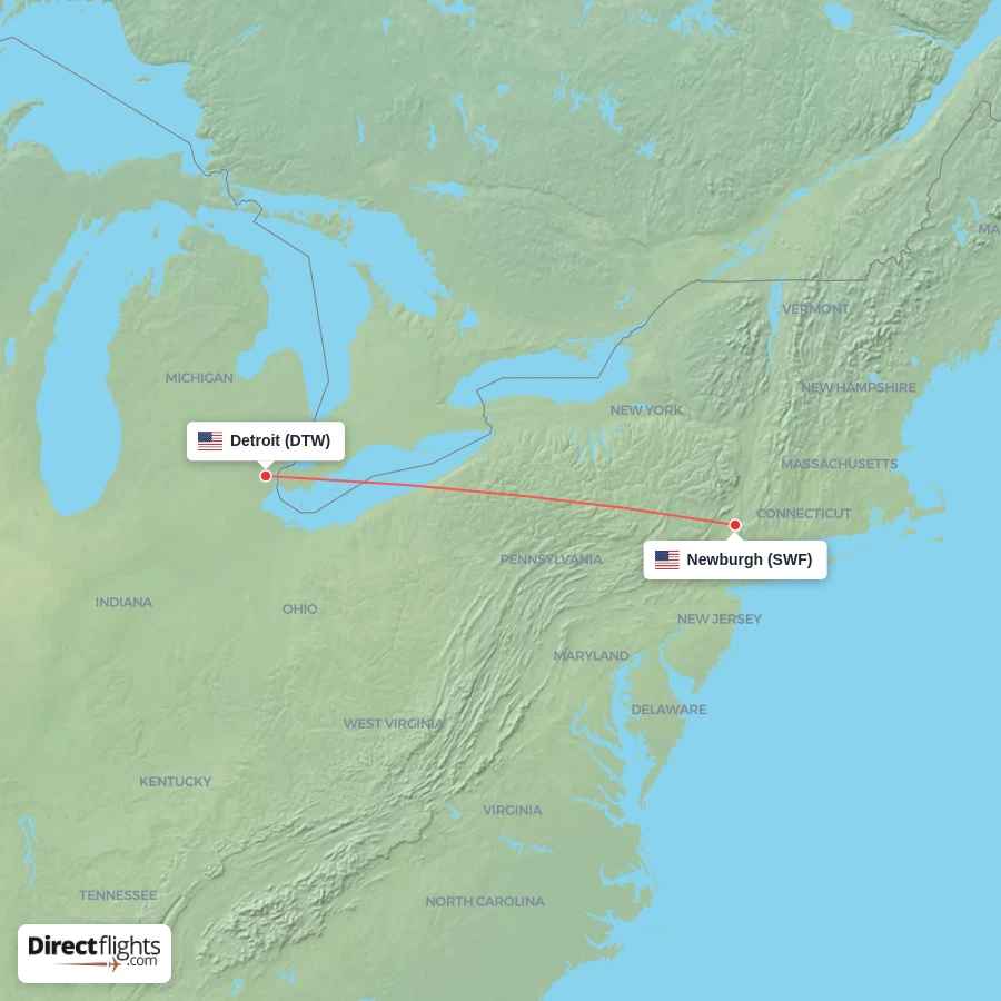 SWF - DTW route map