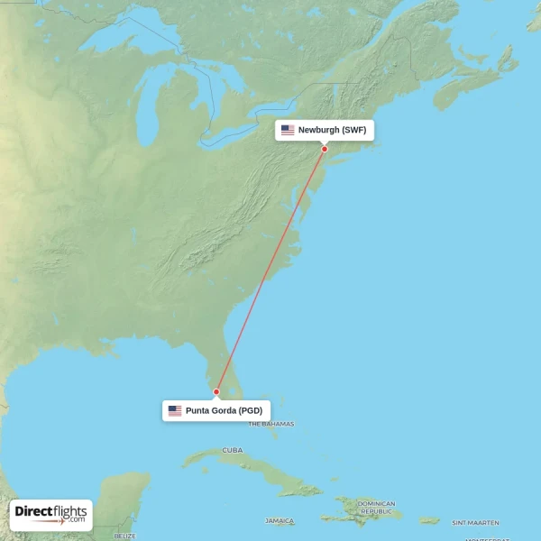 Newburgh - Punta Gorda direct flight map