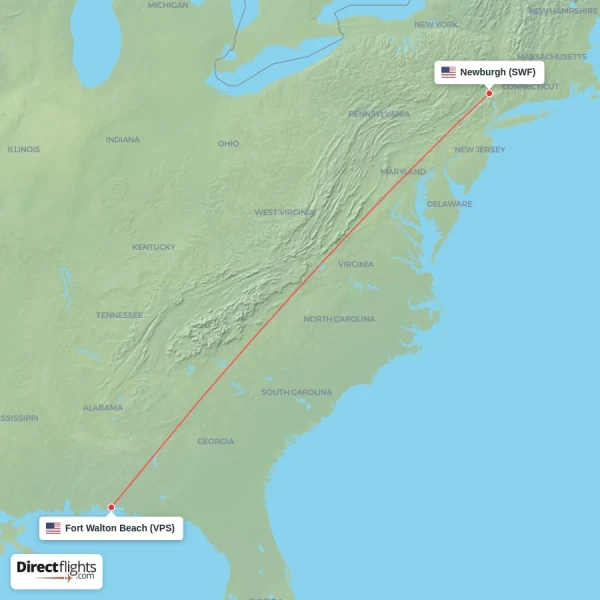 Newburgh - Fort Walton Beach direct flight map
