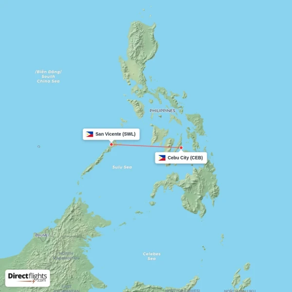 San Vicente - Cebu City direct flight map