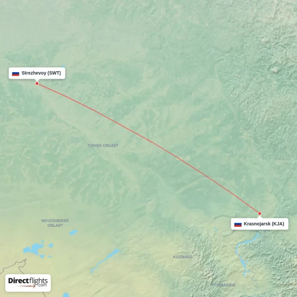 Strezhevoy - Krasnojarsk direct flight map