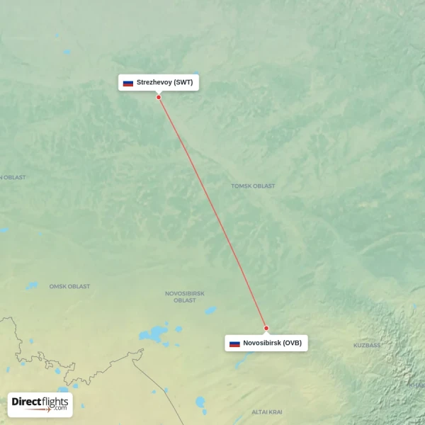 Strezhevoy - Novosibirsk direct flight map