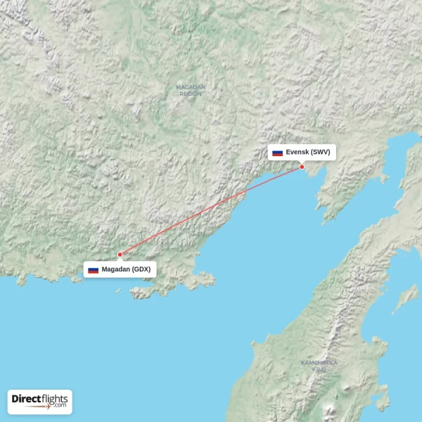 Evensk - Magadan direct flight map