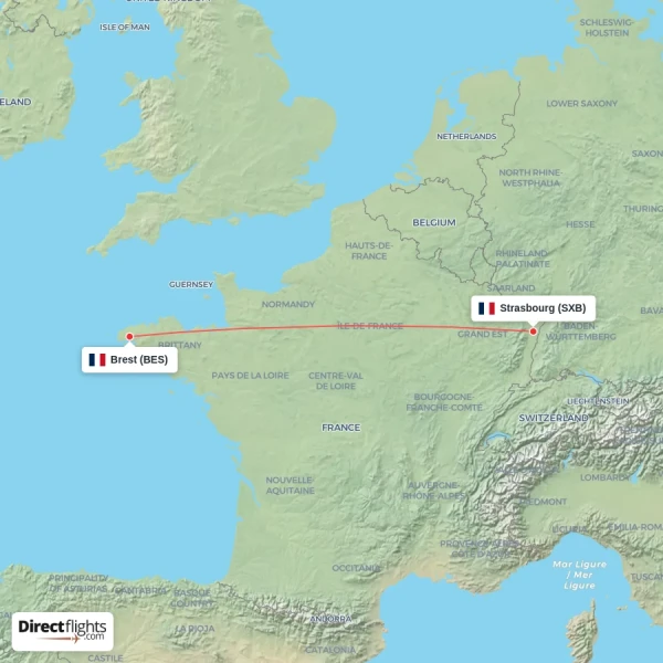Strasbourg - Brest direct flight map