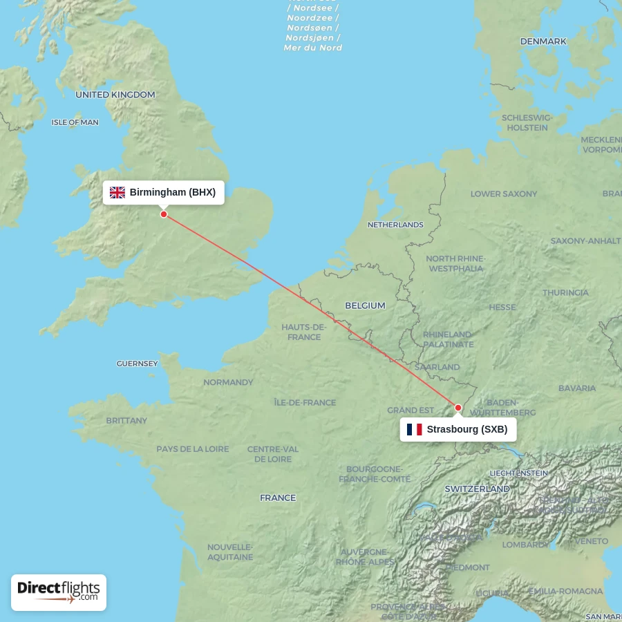 SXB - BHX route map