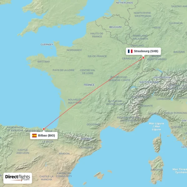 Strasbourg - Bilbao direct flight map