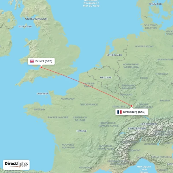 Strasbourg - Bristol direct flight map