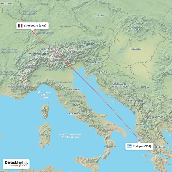 Strasbourg - Kerkyra direct flight map