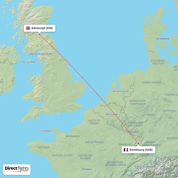 Strasbourg - Edinburgh direct flight map