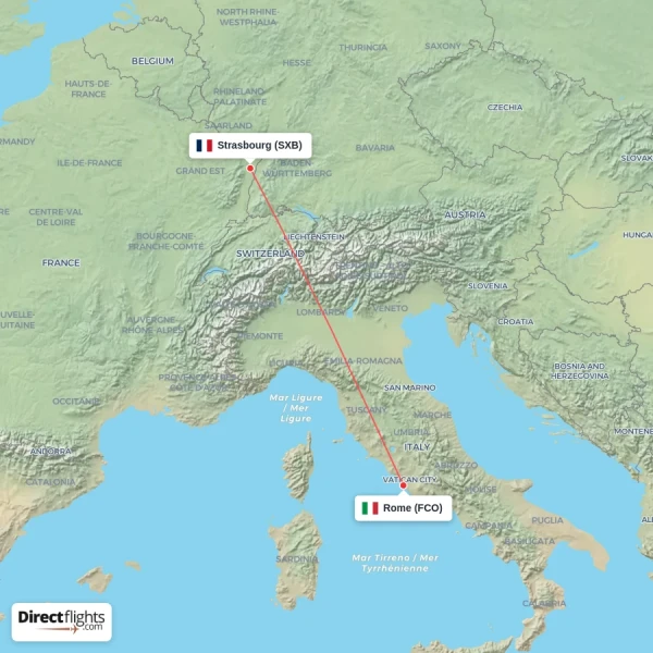 Strasbourg - Rome direct flight map