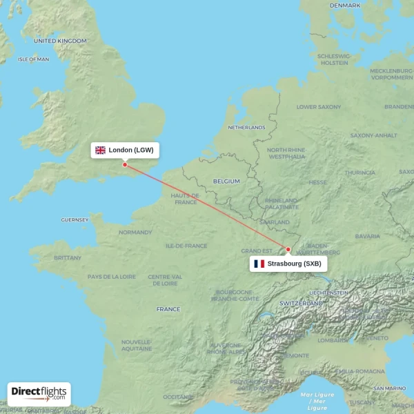 Strasbourg - London direct flight map