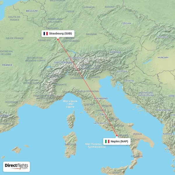 Strasbourg - Naples direct flight map