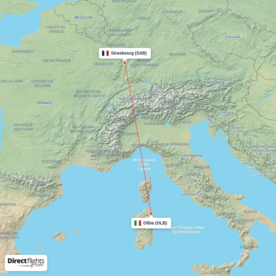 SXB - OLB route map