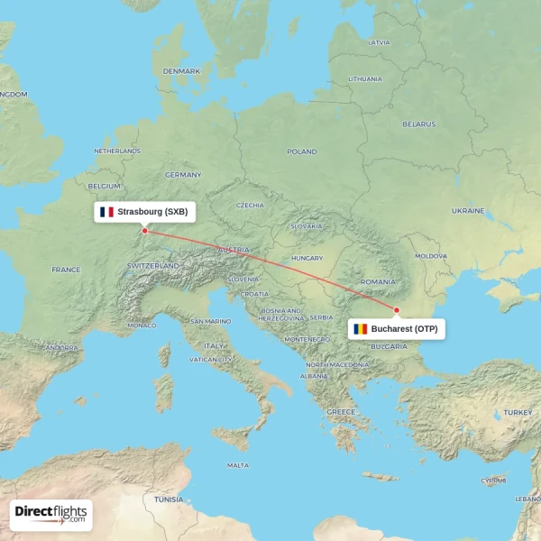 Strasbourg - Bucharest direct flight map