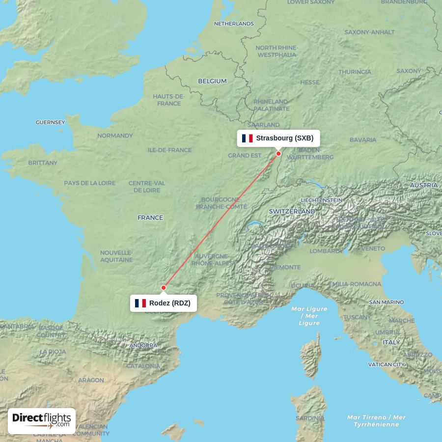 SXB - RDZ route map