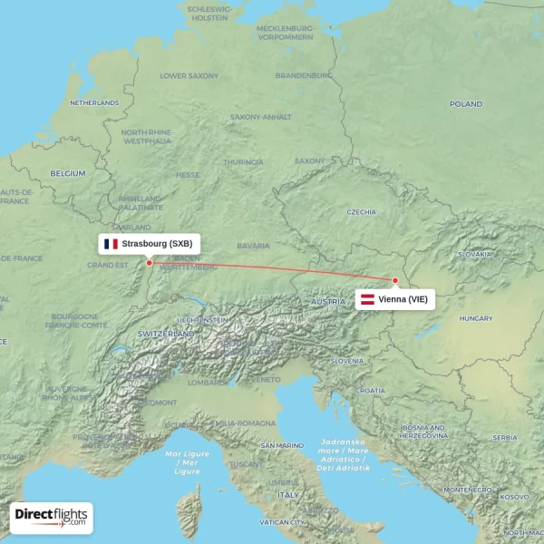 Strasbourg - Vienna direct flight map